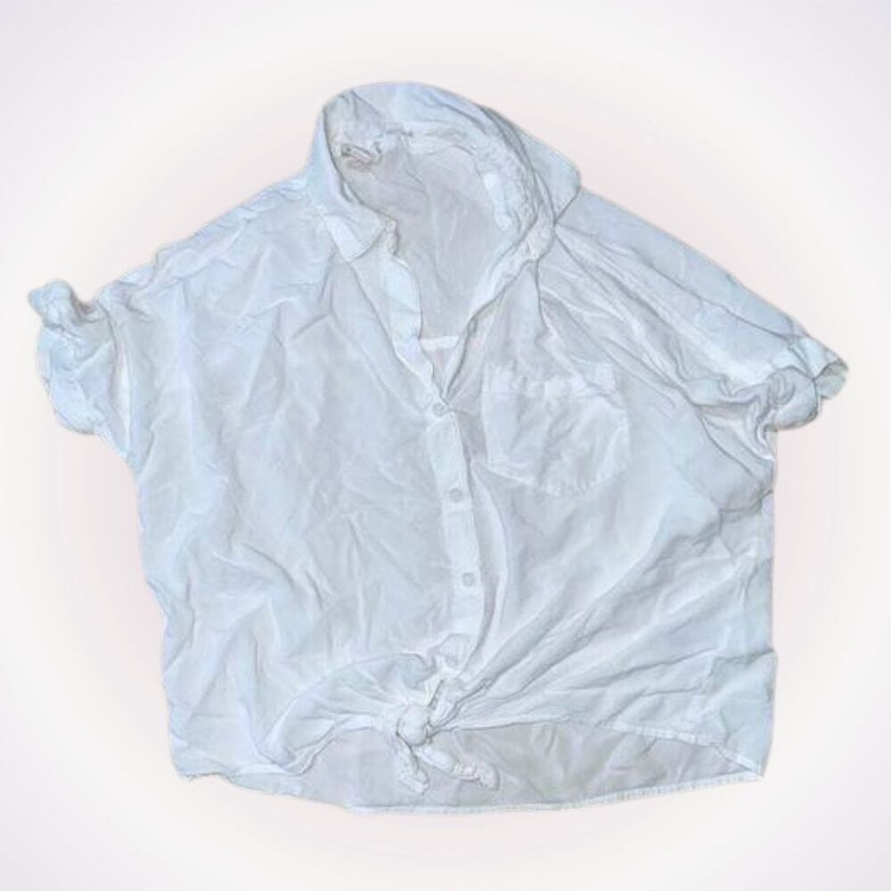 Beach Lunch Lounge White Tie-Front Collared Shirt | Sz XS